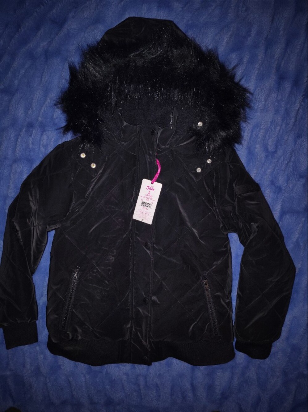 Justice Black Puffer Jacket with Faux Fur Hood